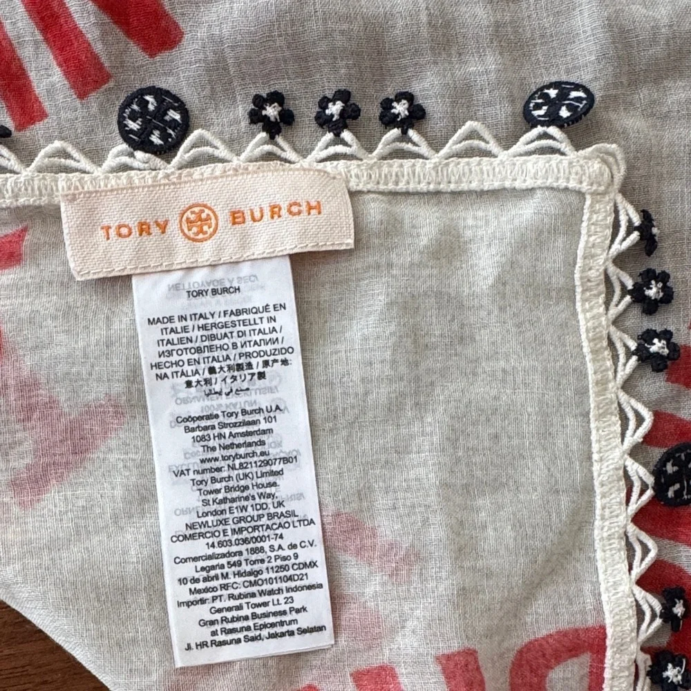 Tory Burch Fruit Basket Printed scarf in Red, Orange & Green